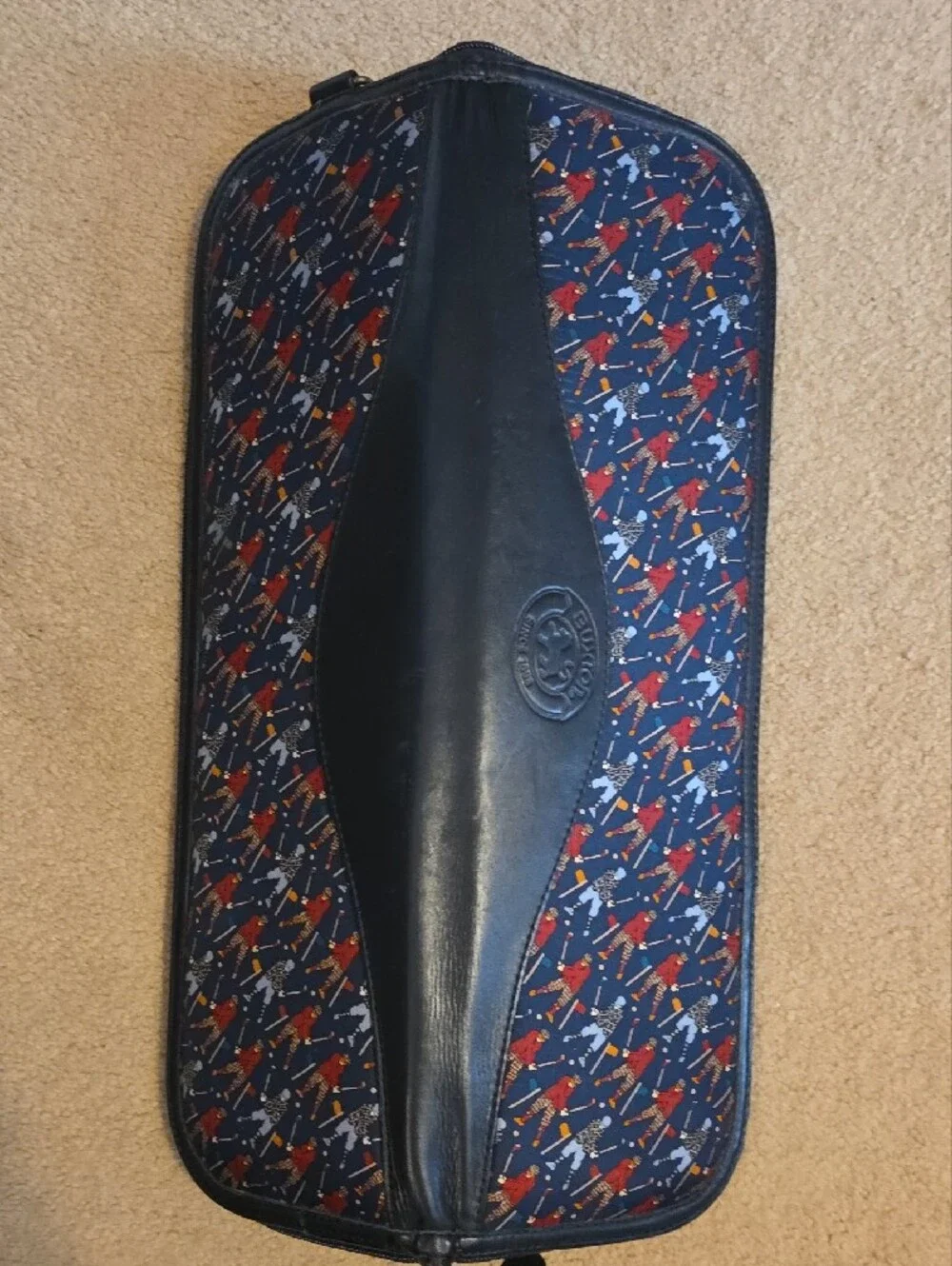 Buxton Zip Travel Case Neck Ties Black Navy Golf Pattern